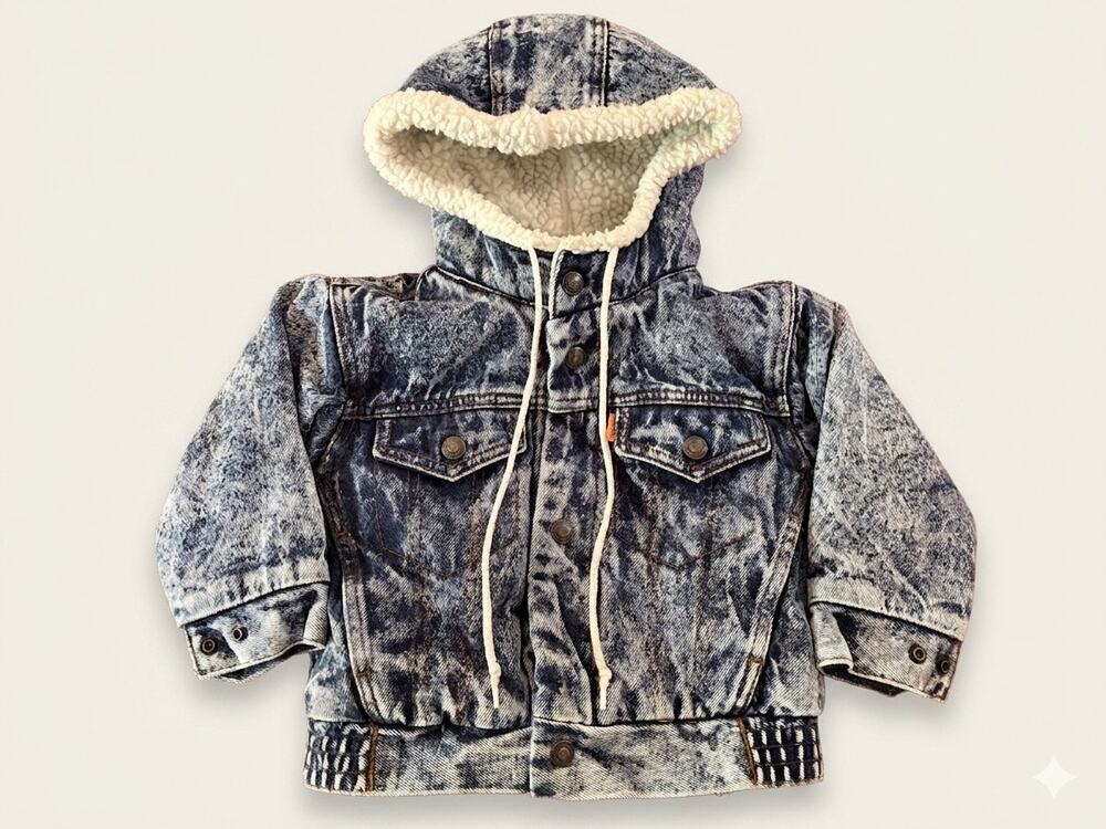 Vintage Levi’s Orange Tab Acid Wash Sherpa Lined Hooded Denim Jacket Size 3